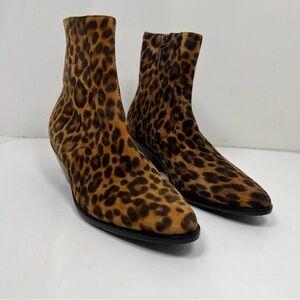 Saint Laurent Wyatt Suede Leopard Skin Ankle Boots 36.5 6.5US